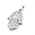 Кулон Рука Фатимы 22*30 с розовым кварцем в оправе из ювелирного сплава