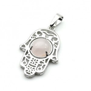 Кулон Рука Фатимы 22*30 с розовым кварцем в оправе из ювелирного сплава