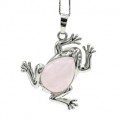 Кулон Лягушка 30*30мм с розовым кварцем