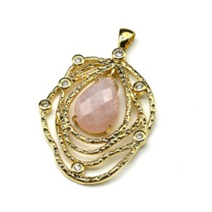Кулон с камнем розовый кварц паутинка 31*40мм, золотистый