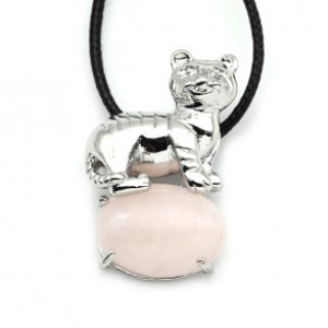 Кулон с розовым кварцем Тигр 23*32мм