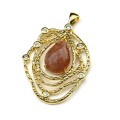 Кулон с камнем кварц клубничный паутинка 31*40мм, золотистый