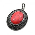 Кулон овал 38*47мм с кораллом (иск.)