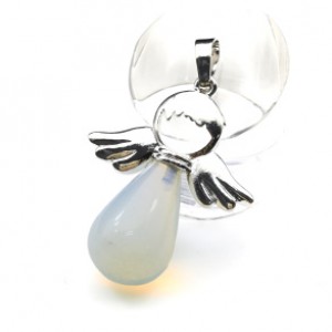 Кулон Ангелочек 27*34мм с лунным камнем (иск.)