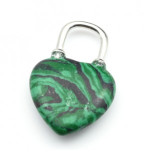Кулон на шею женская Замок - Сердце 20*31мм с малахитом искусственным (иск.)