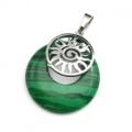 Кулон с камнем из малахита искусственного круг 27мм с солнцем (иск.)