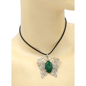 Кулон Бабочка 45*40мм с малахитом искусственным в металле (иск.)