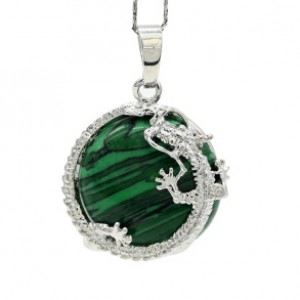 Кулон Дракон 24*23мм с малахитом искусственным (иск.)