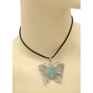 Кулон Бабочка 45*40мм с нефритом прессованным в металле