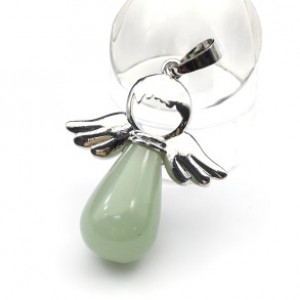 Кулон Ангелочек 27*34мм с нефритом прессованным