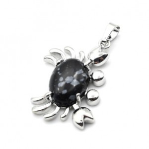 Кулон с обсидианом снежным "Краб" 22*34мм в металле