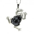 Кулон Лягушка 30*30мм с обсидианом снежным