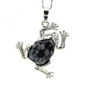 Кулон Лягушка 30*30мм с обсидианом снежным