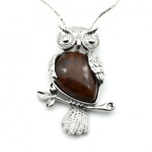 Кулон в металле с обсидианом снежным "Сова" 25*35мм