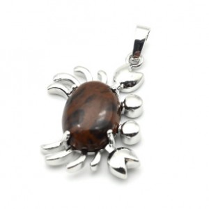 Кулон с обсидианом "Краб" 22*34мм в металле