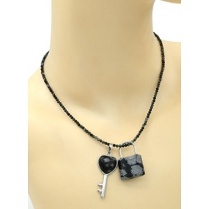 Парная Кулон Ключ - Замок 17*38мм, 20*32мм с обсидианом снежным Парная Кулон Ключ - Замок 17*38мм, 20*32мм с обсидианом снежным