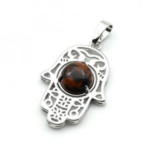 Кулон Рука Фатимы 22*30мм с обсидианом в оправе из ювелирного сплава Кулон Рука Фатимы 22*30мм с обсидианом в оправе из ювелирного сплава