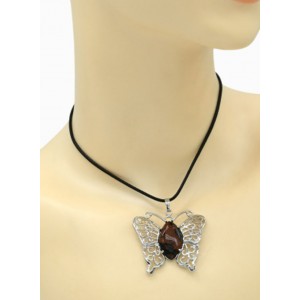 Кулон Бабочка 45*40мм с обсидианом в металле