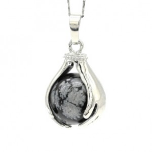 Кулон Шар в ладонях 18*23мм с обсидианом снежным