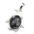 Кулон в виде Пингвина 23*32мм с обсидианом снежным в металле