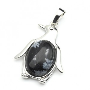 Кулон в виде Пингвина 23*32мм с обсидианом снежным в металле