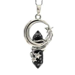 Кулон кристалл Месяц 23*40мм с обсидианом снежным