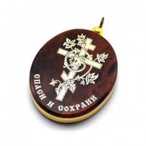 Кулон из обсидиана с окантовкой Правосалвный крест 20*25мм