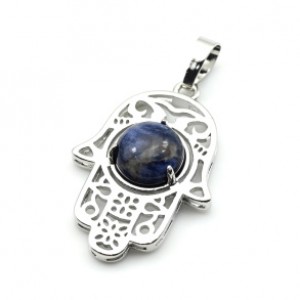 Кулон Рука Фатимы 22*30мм с содалитом в оправе из ювелирного сплава