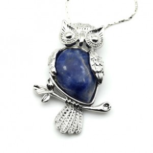 Кулон в металле с содалитом "Сова" 25*35мм