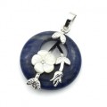 Кулон с камнем из содалита круг 27мм с цветами