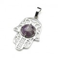 Рука Хамса 22*30мм с родонитом в оправе из ювелирного сплава