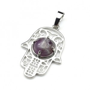 Рука Хамса 22*30мм с родонитом в оправе из ювелирного сплава