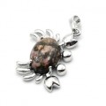 Кулон с родонитом "Краб" 22*34мм в металле