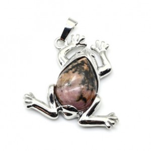 Кулон Лягушка 30*30мм с родонитом (иск.)
