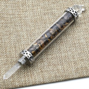 Кулон-маятник -кристалл для гадания 17*133мм с крошкой из тигрового глаза