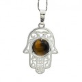 Кулон Рука Фатимы 22*30мм с тигровым глазом в оправе из ювелирного сплава