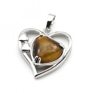 Кулон в виде сердца 27*29мм с тигровым глазом Кулон в виде сердца 27*29мм с тигровым глазом