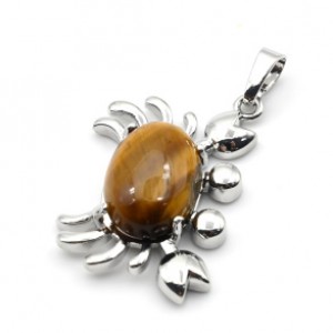 Кулон с тигровым глазом "Краб" 22*34мм в металле