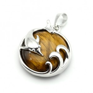 Кулон Дельфин 24*26мм с тигровым глазом