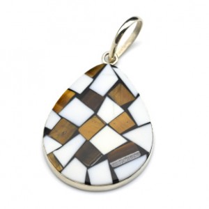 Кулон " Мозаика " из тигрового глаза и кахолонга 27*34мм.