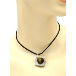 Кулон в виде Замка с сердцем 22*31мм с тигровым глазом в металле