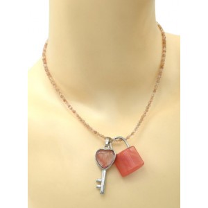 Парная Кулон Ключ - Замок 17*38мм, 20*32мм с халцедоном (иск.)