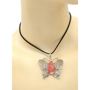 Кулон Бабочка 45*40мм с халцедоном в металле (иск.)