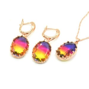 Кулон на цепочке, Серьги 15*20мм цв.золото с цирконом цвет ассорти 2, 49см (иск.)