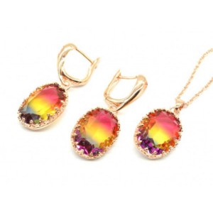 Кулон на цепочке, Серьги 15*20мм цв.золото с цирконом цвет ассорти, 49см (иск.)