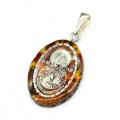 Кулон с янтарем иконка "Анастасия Узорешительница" овал 21*31мм. (иск.)