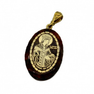 Кулон с янтарем иконка "Святая Равноапостальная царица Елена" овал 21*31мм. (иск.)