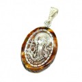 Кулон с янтарем иконка "Святая Мученица Татьяна" овал 21*31мм. (иск.)