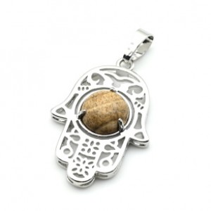 Кулон Рука Фатимы 22*30мм с яшмой песочной в оправе из ювелирного сплава