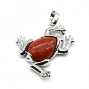 Кулон Лягушка 30*30мм с яшмой красной